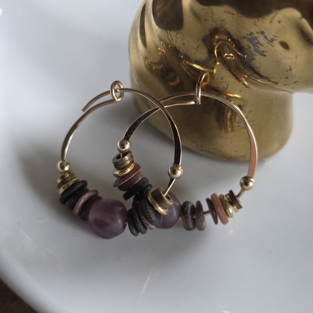 Elegant Gold and Purple Hoop Earrings